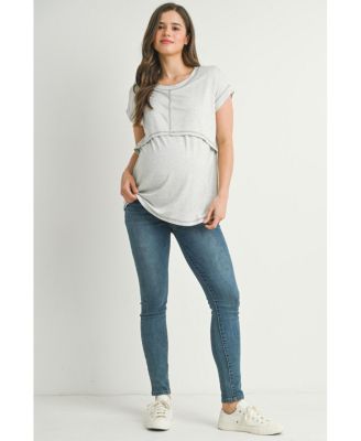 Maternity T-Shirt Relaxed Fit Short Sleeve Layered Nursing-Friendly