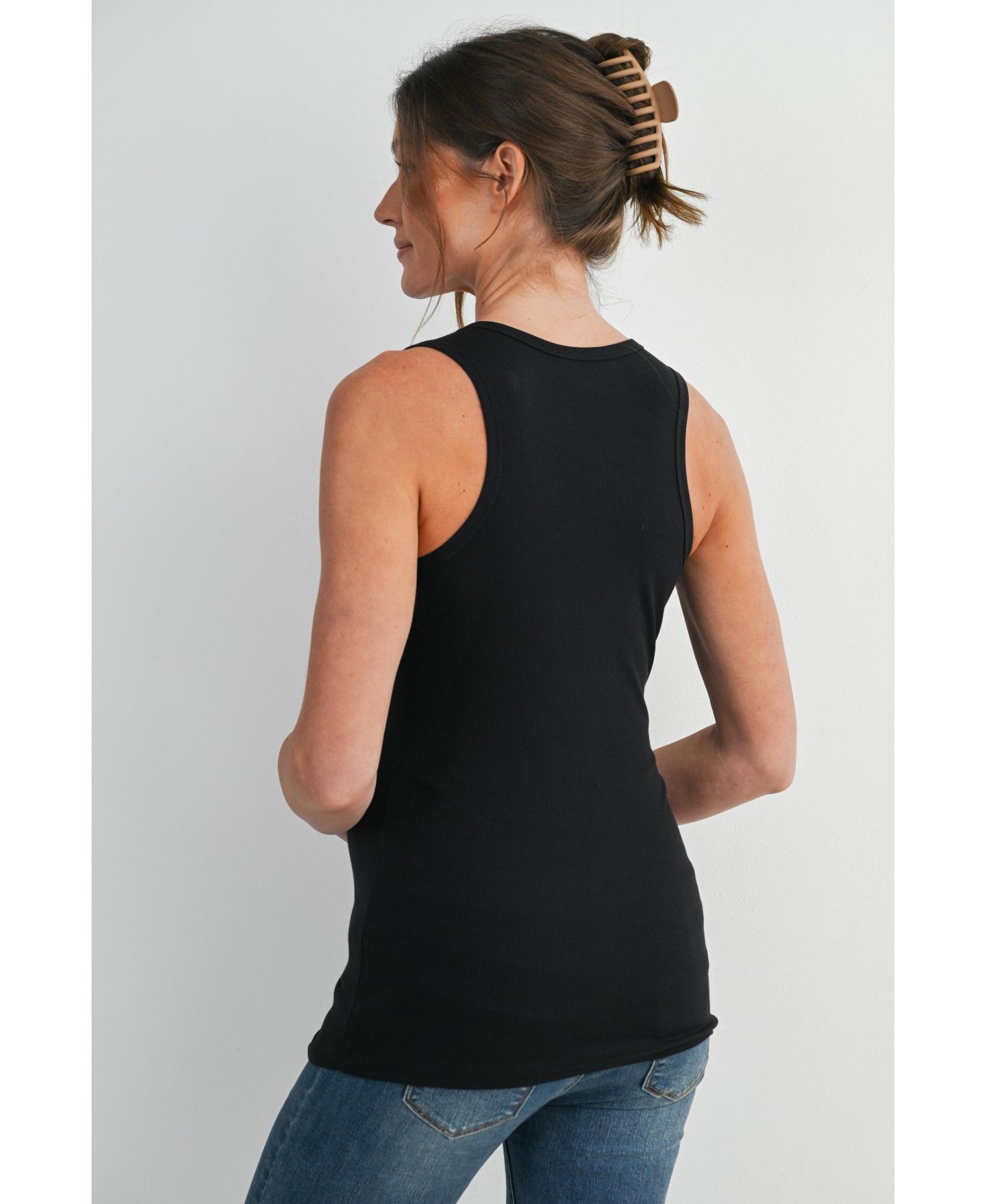Женский топ Hello Miz Maternity Ribbed Henley Tank Top Fitted Nursing Friendly, цвет: Чёрный — фото 3