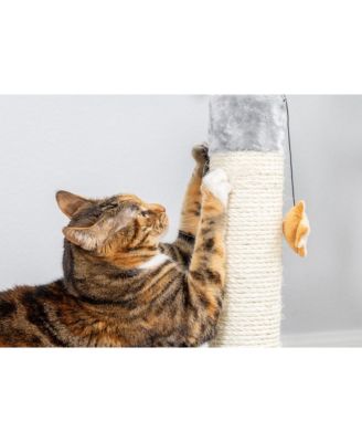 Mouse Shape Real Wood Cat Scratcher Toy with Sisal Scratching Post and Hanging Rope Toys