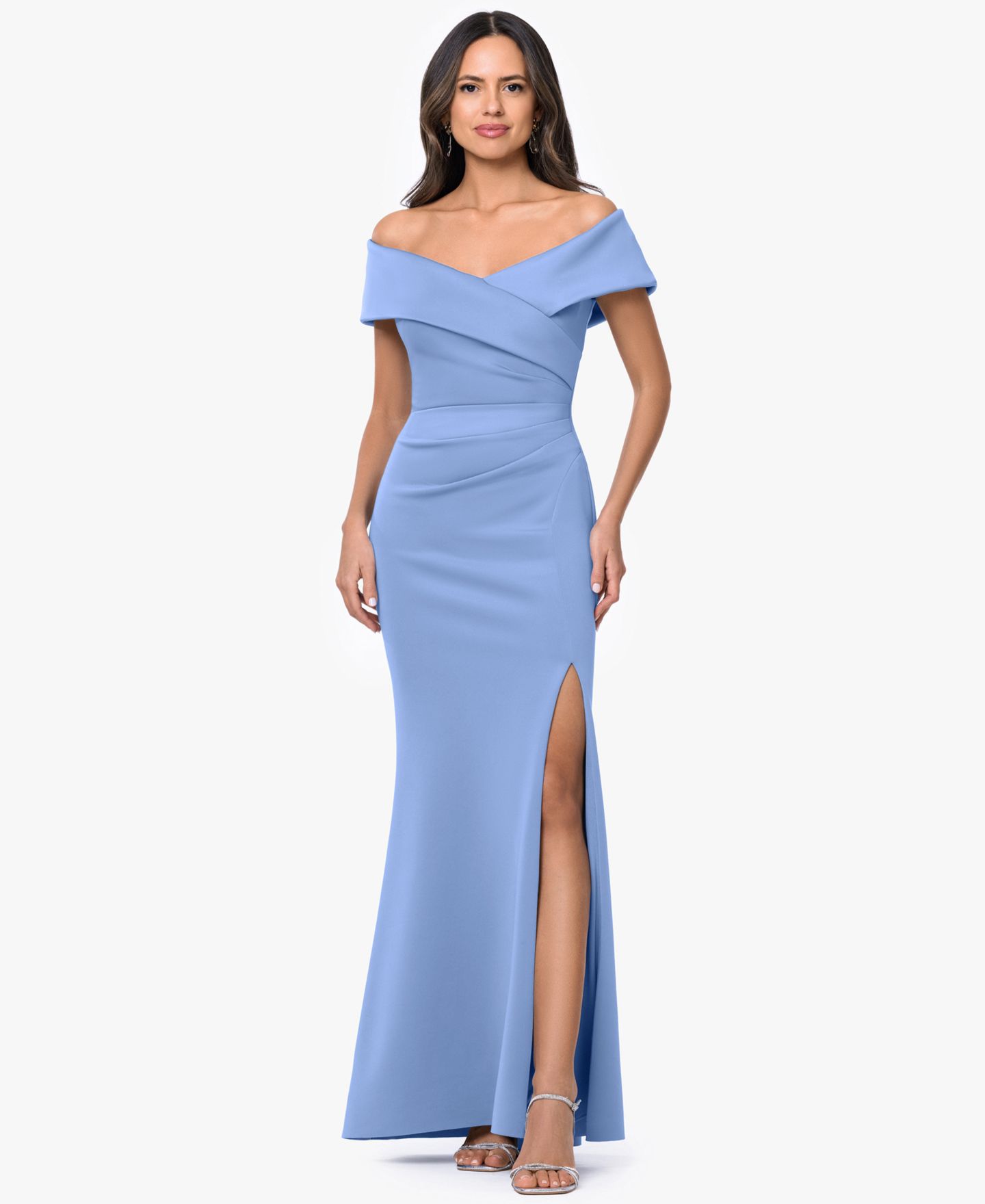 Женские платья XSCAPE Off-The-Shoulder Side-Slit Gown, цвет: Сланцевый — фото 3