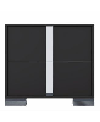 Elegant Nightstand with Silver Mirrored Handle and 2 Drawers, Bedside Table, Sofa Side Table, End Table for Living Room, Bedroom