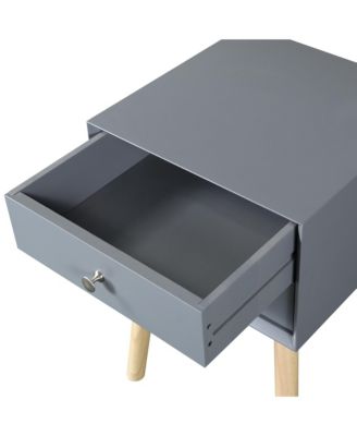 1 Pc Rubber Wood & MDF Mid Century Modern Nightstand with 2 Drawers Storage Bedside Table