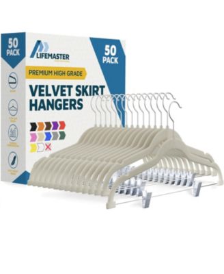 Velvet Skirt Hangers, Adjustable Clips, 360° Swivel Hook, Non-Slip Shoulder Notch, Holds 10 lbs, Pack of 50
