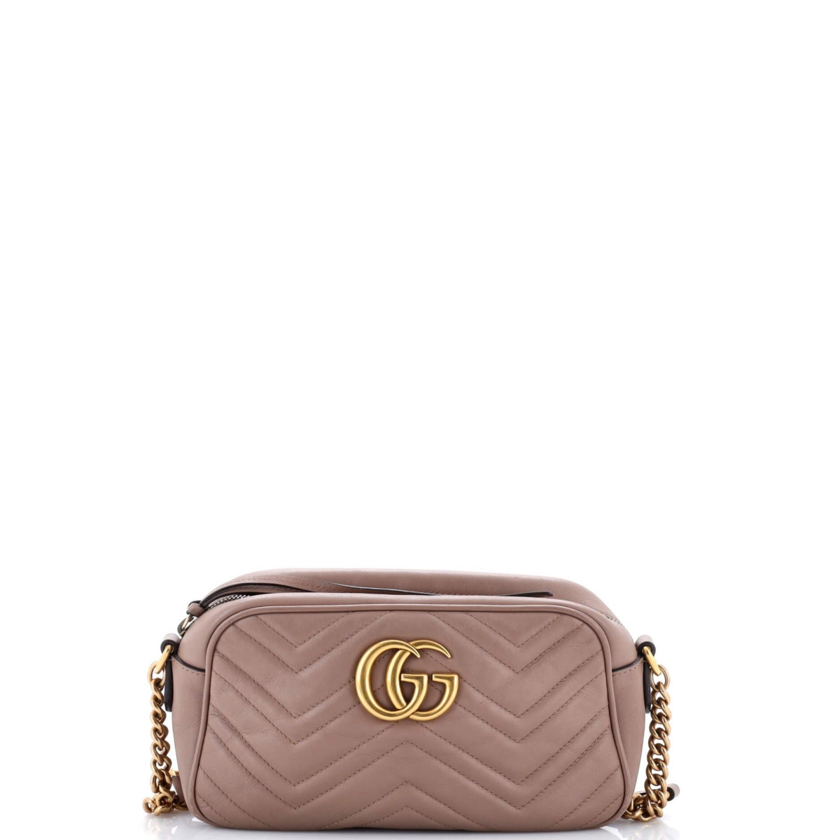 Pre-Owned Gucci Small Gg Marmont Shoulder Bag Matelasse Leather - Natural