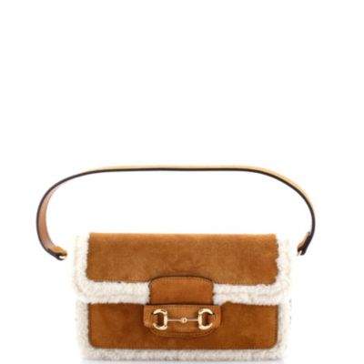 Mini Horsebit 1955 Shoulder Bag Suede with Shearling