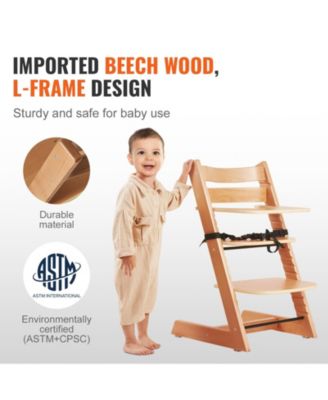 Toddler Wooden High Chair for Babies and Toddlers Adjustable Convertible Feeding Chair with Tray