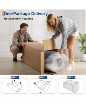 75" Convertible Sofa Bed, Boneless Futon Couch with 2 Pillows, Pull-Out Loveseat Sleeper, No Assembly