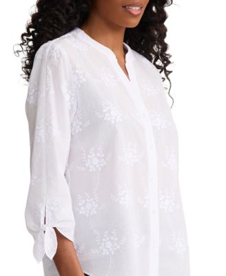 Women's Collared Button-Front Tie-Sleeve Shirt