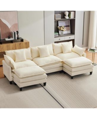 112" U-Shaped Modular Sectional Sofa, Chenille Couch with 2 Ottomans and Pillows