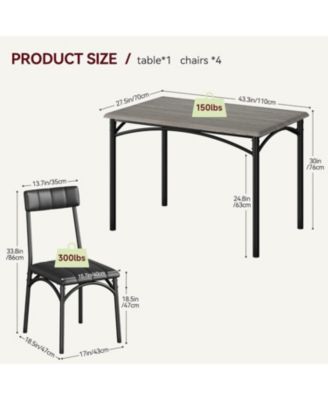 Kitchen Table and Chairs for 4, Dining Table Set for 4 with Upholstered Chairs, 5 Piece Rectangular Kitchen Table Set, Dining Room Table Set