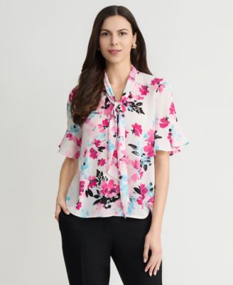 Women's Printed Ruffle-Sleeve Blouse
