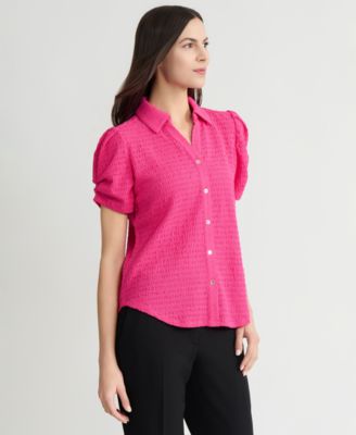 Women's Textured Collared Button-Front Blouse, Regular & Petite