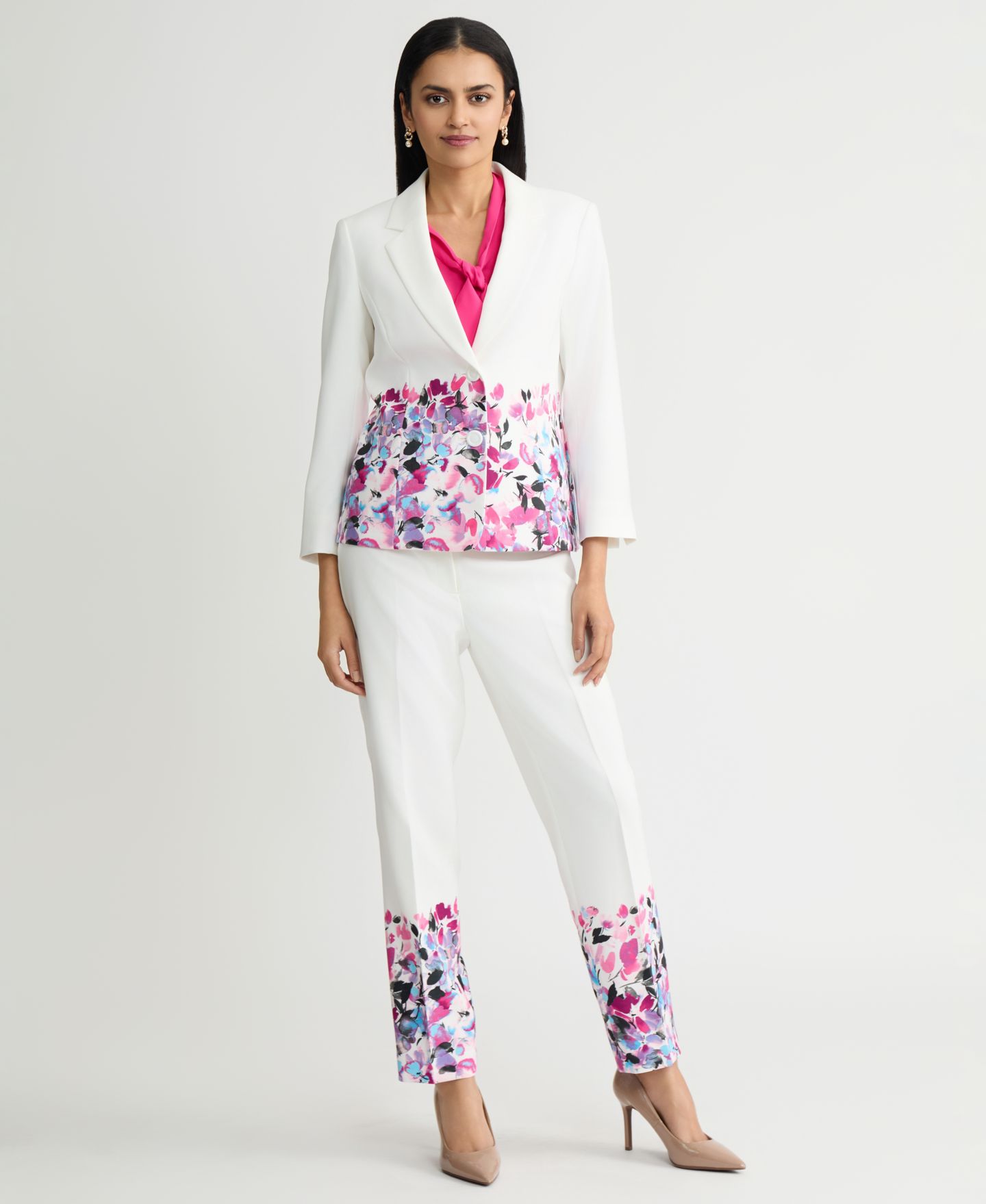 Женский пиджак Kasper Petite Floral-Print Double-Button Blazer, цвет: Белый разноцветный — фото 3
