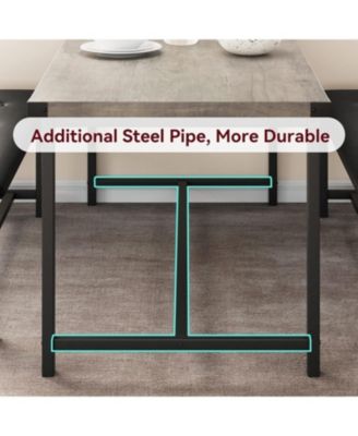 Kitchen Table Set with 2 Benches, Rectangular Dining Table for 4, Upholstered Benches, Farmhouse Style