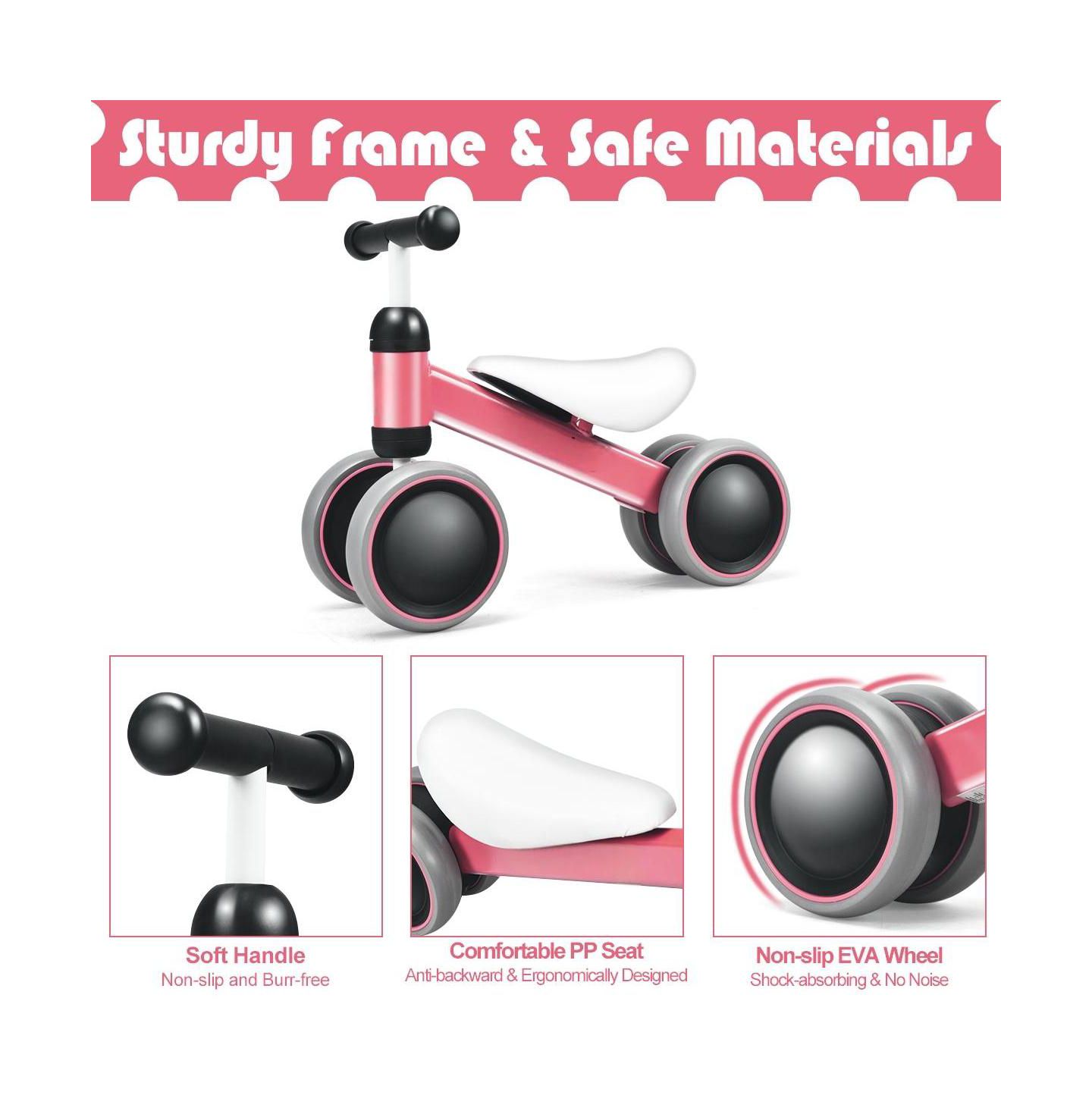 Детская игрушка HONGGE Baby Balance Bike, No-Pedal 4-Wheel, Ages 2+, цвет: Розовый — фото 6