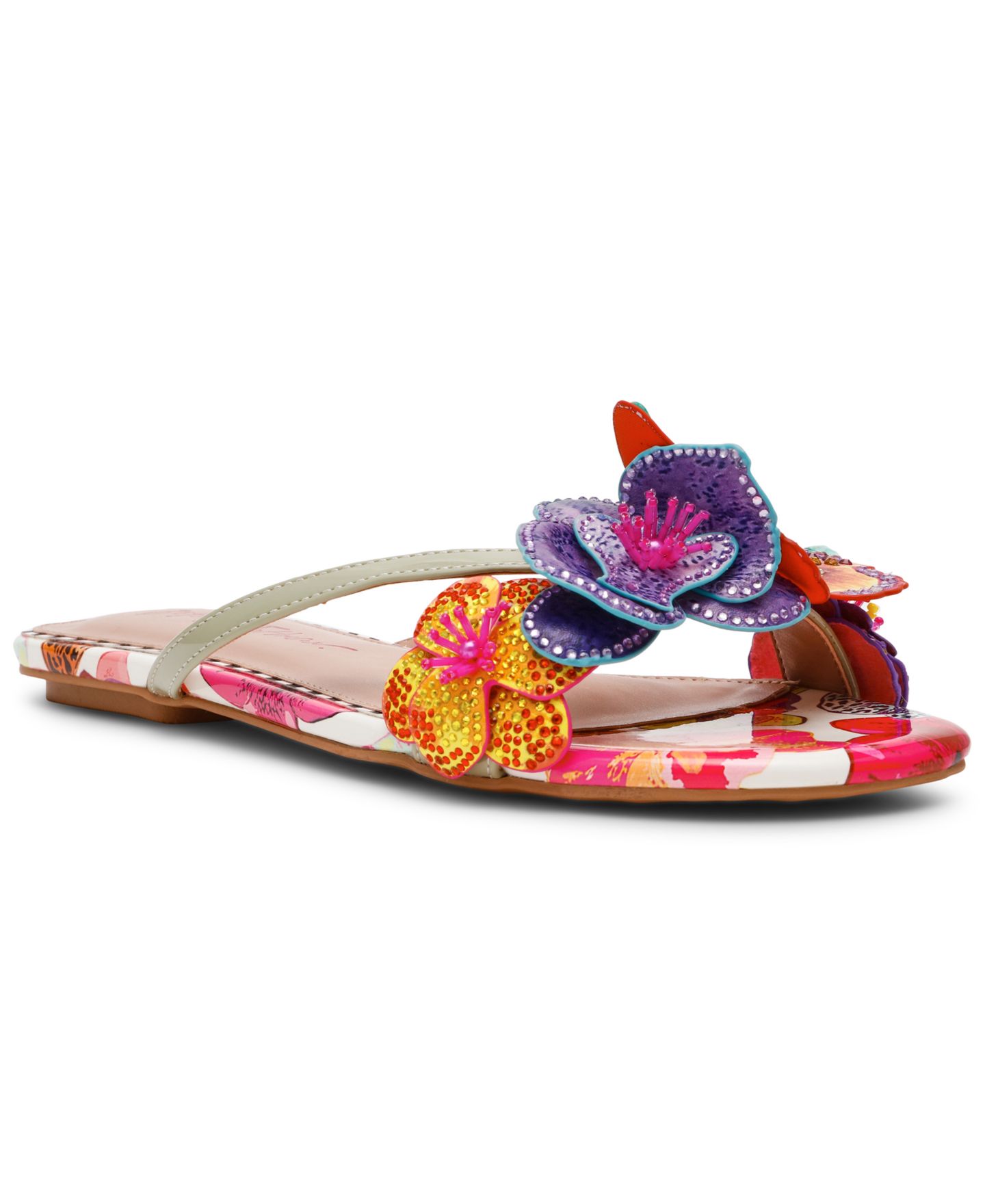 Женские сандалии Betsey Johnson Nicolle Flower Flat, цвет: Белый разноцветный — фото 1