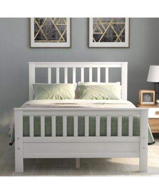 Full Size Wood Platform Bed Headboard Footboard 10 Wood Slats No Box Spring