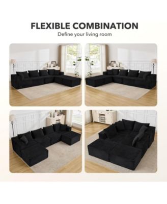 137" Modular Sectional Sofa, U-Shaped Cloud Couch with Ottomans, No Assembly