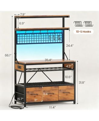 Large shelve with Storage Drawers Microwave Stand Power Outlet LED Lights
