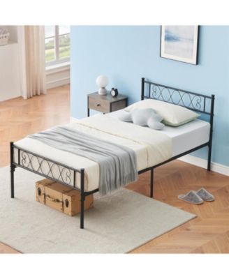 Twin-XL Size Platform Bed,Metal Twin-XL Bed Frame,Headboard and Footboard with Iron Heart Design,No Box Spring Needed, Easy Assembly