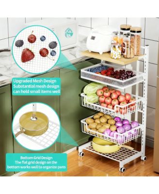 Fruit Basket Kitchen Cart 5 Tier Adjustable Vegetable Storage shelve