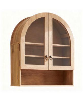 Arched Wall Cabinet Wide Adjustable Shelves Glass Doors Over Toilet Storage