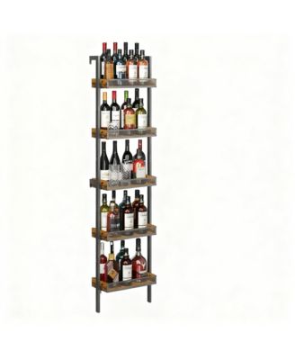 Wine Rack Bottles Wall Mounted Metal Wood Storage Shelf