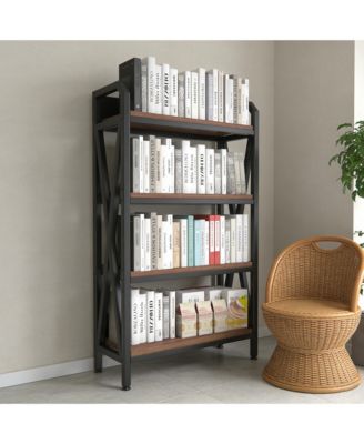 4-Level Storage Shelves - Metal and Wooden Open Shelving Unit, Adjustable Freestanding Organizer for Garage, Pantry, Living Room