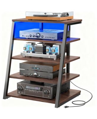 AV Media Stand with LED Lights Adjustable Shelves Audio Tower
