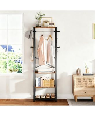 Coat Rack Freestanding Hall Tree Hanging Rail Shelves Industrial Entryway
