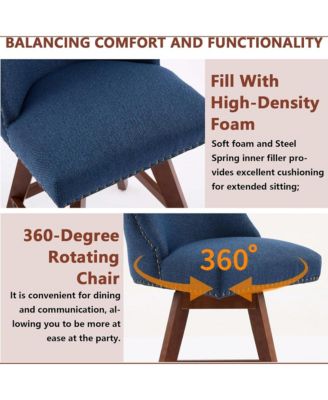 Swivel Bar Stools Set of 2, Modern Upholstered Counter Height Chairs with Wooden Legs and Nailhead Trim for Kitchen Island