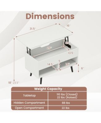 31.5 Inch Lift-Top Coffee Table with Hidden Storage and 2 Open Shelves