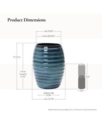 17.7" Tall Ceramic Planter Pot for Indoor Outdoor Plants with Ribbed Texture, Large Garden Plant Pots with Drainage Hole, Blue