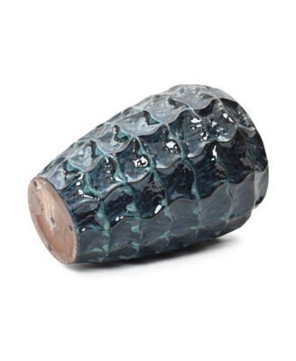 14" Tall Ceramic Planter Pot for Indoor Outdoor Plants with Geometric Texture, Large Garden Plant Pots with Drainage Hole, Blue