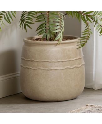 14" Dia Rustic Brown Large Plant Pot with Drainage, Farmhouse Round Flower Pot Planter for Indoor and Outdoor Plants