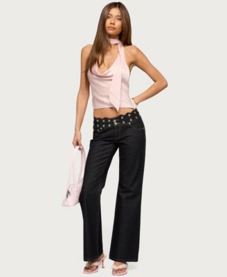 Women's Scalloped Grommet Low Rise Bootcut Jeans