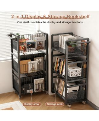 Heavy-Duty Double-Sided Book Cart with Silent Wheels and 3 Magnetic Shelves