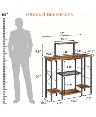 Bakers Rack with Power Outlet Coffee Bar 6 Tiers Microwave Shelve