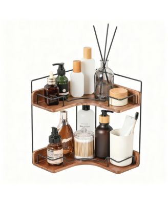 2-Tier Wooden Corner Shelf Bathroom Counter Organizer Vanity Makeup Storage