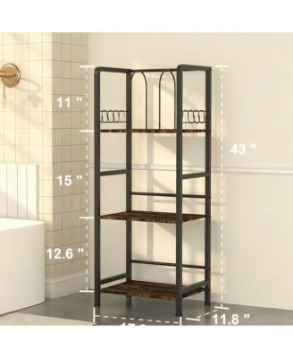 Freestanding Towel Rack 3-Tier Metal Shelf U-Shaped Dividers Hooks Bathroom