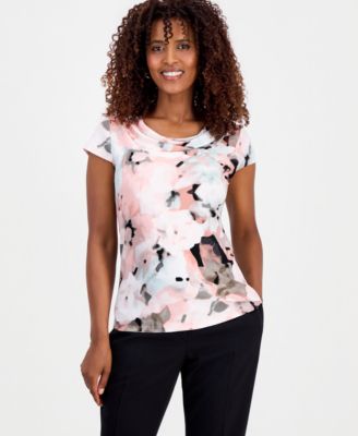 Women's Blurred Floral Cowlneck Top