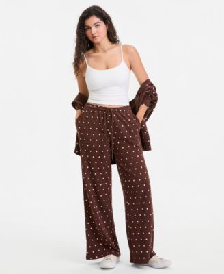 Juniors' Printed Wide-Leg Drawstring Sweatpants