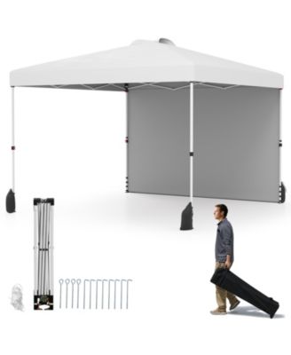 10 X 10 FT Pop up Canopy Tent w/ 1 Sidewall Wheeled Bag 8 Stakes