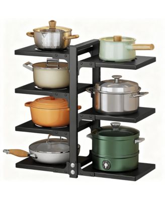Pots Pans Organizer Cabinet 5 Adjustable Tiers Carbon Steel Rack Kitchen Storage