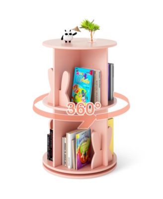 2 Tier Rotating Kids Bookshelf with Bunny Storage Baffles