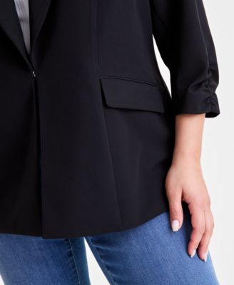Plus Size Kiss-Front 3/4-Sleeve Blazer