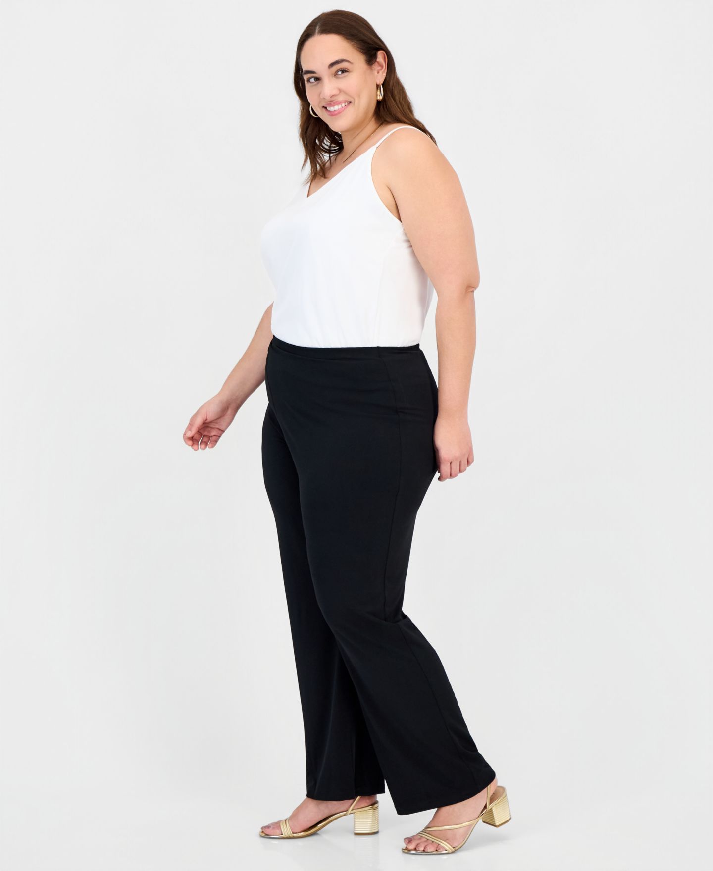 Женские брюки JM Collection Plus and Petite Plus Size Wide-Leg Pull-On, цвет: Глубокий чёрный — фото 3