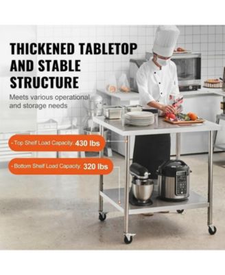 Stainless Steel Rolling Work Table 24 x 36 x 38 in with 4 Casters