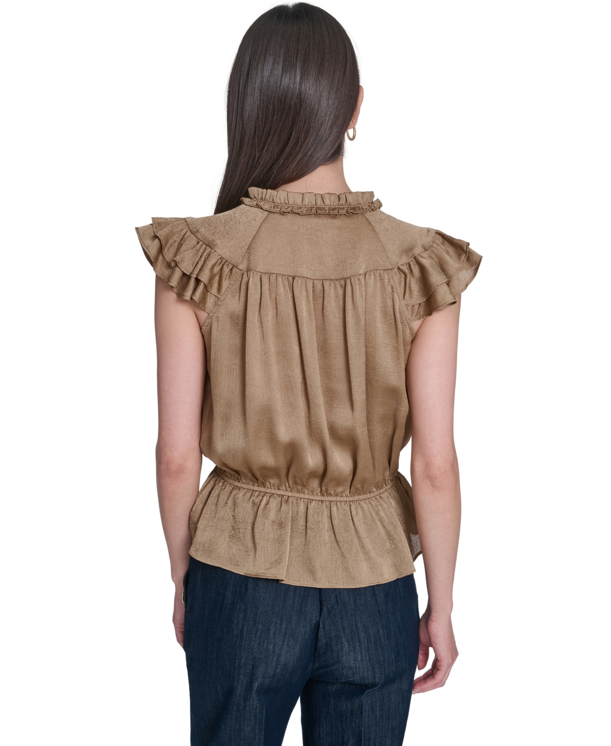 Tommy Hilfiger Women's Peplum Crew Neck Flutter-Sleeve Top