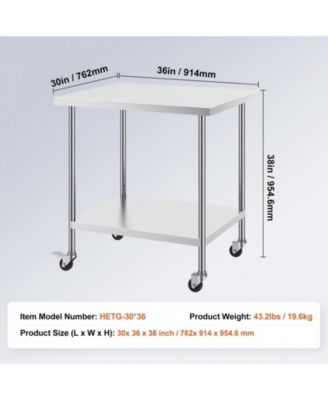 Stainless Steel Rolling Work Table 30 x 36 x 38 in with 4 Casters